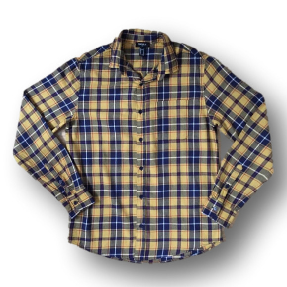 🎈$10 add on.  MEN’S Plaid Shirt. Yellow navy - Picture 1 of 4
